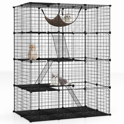 4-Tier Cat Cage with Skylight and Hammock, Black Cat Houses Black at Gallery Canada