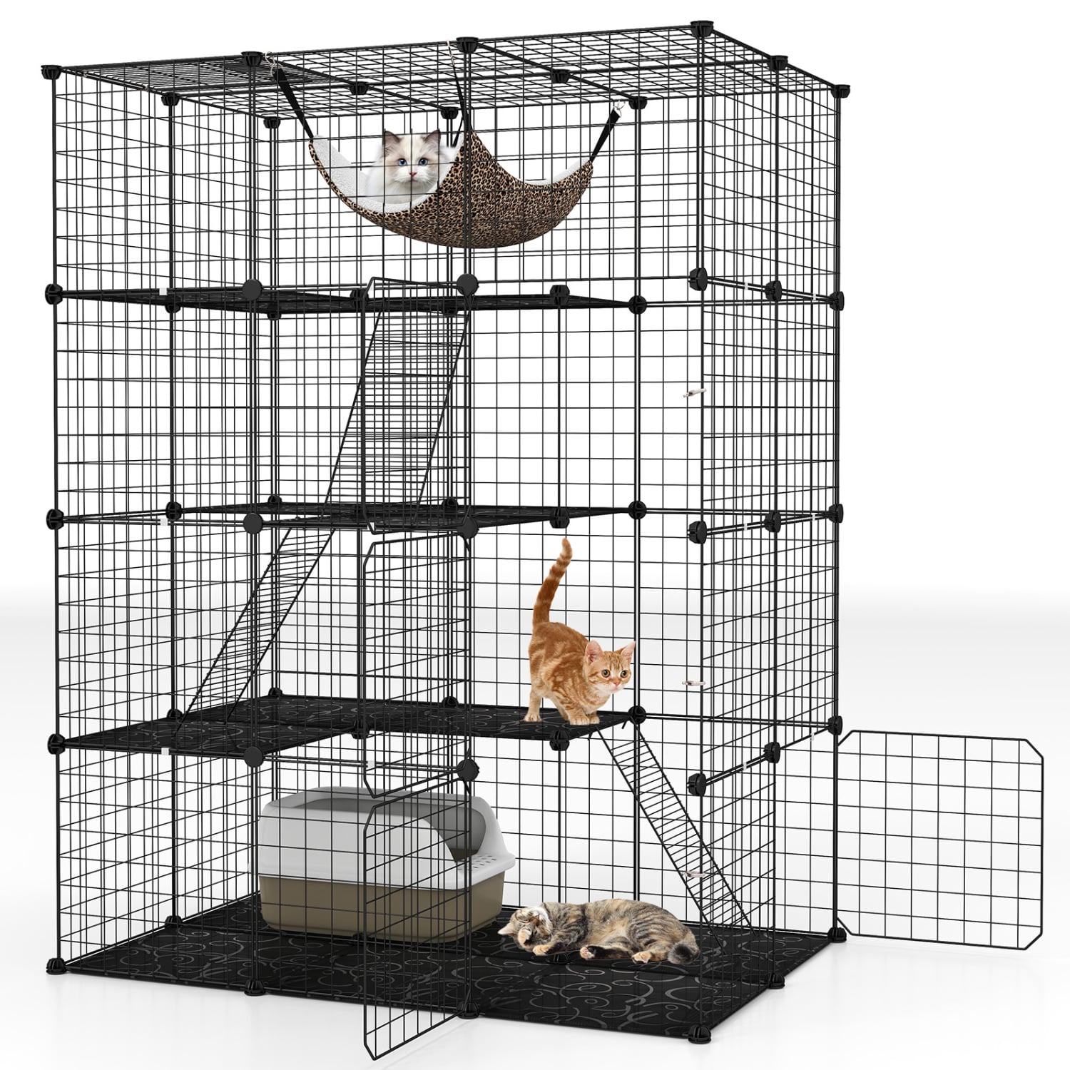 4-Tier Cat Cage with Skylight and Hammock, Black Cat Houses at Gallery Canada