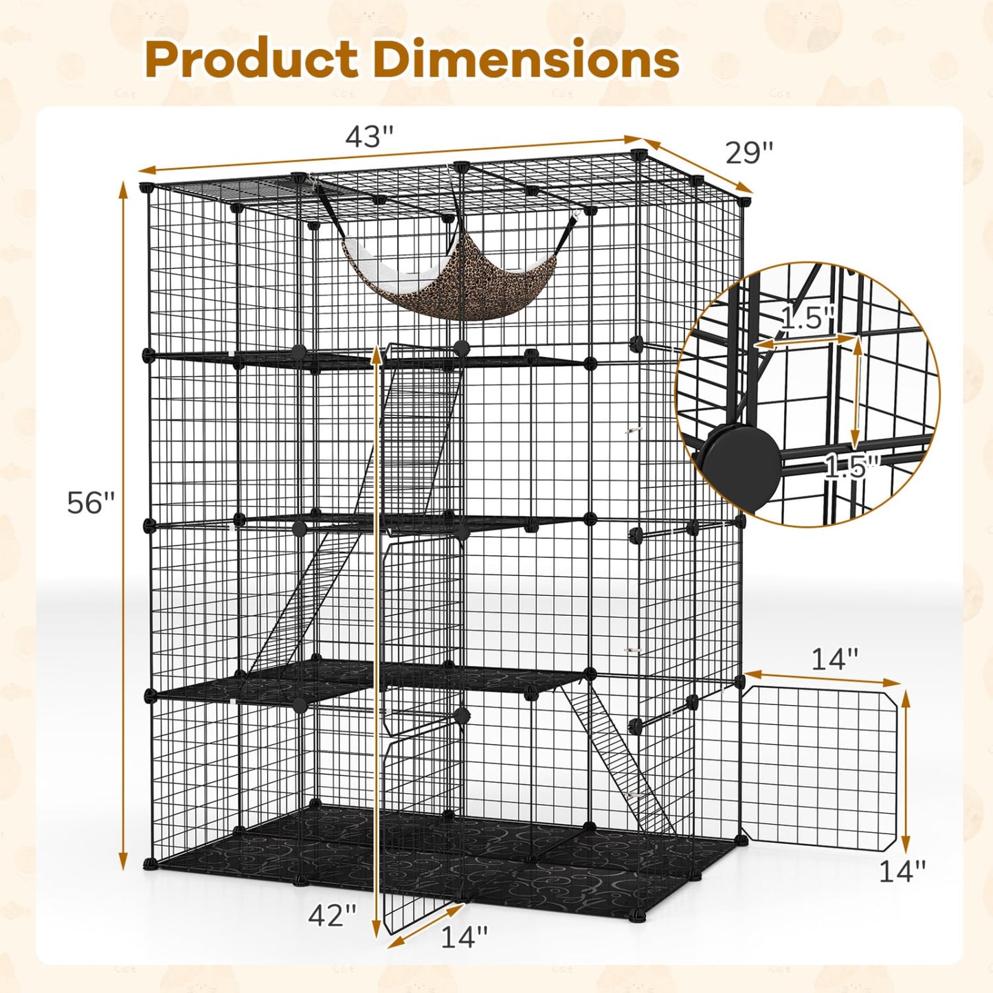4-Tier Cat Cage with Skylight and Hammock, Black Cat Houses at Gallery Canada