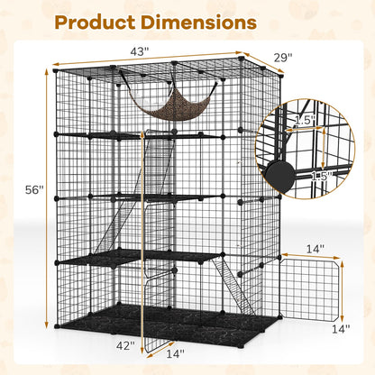 4-Tier Cat Cage with Skylight and Hammock, Black Cat Houses at Gallery Canada