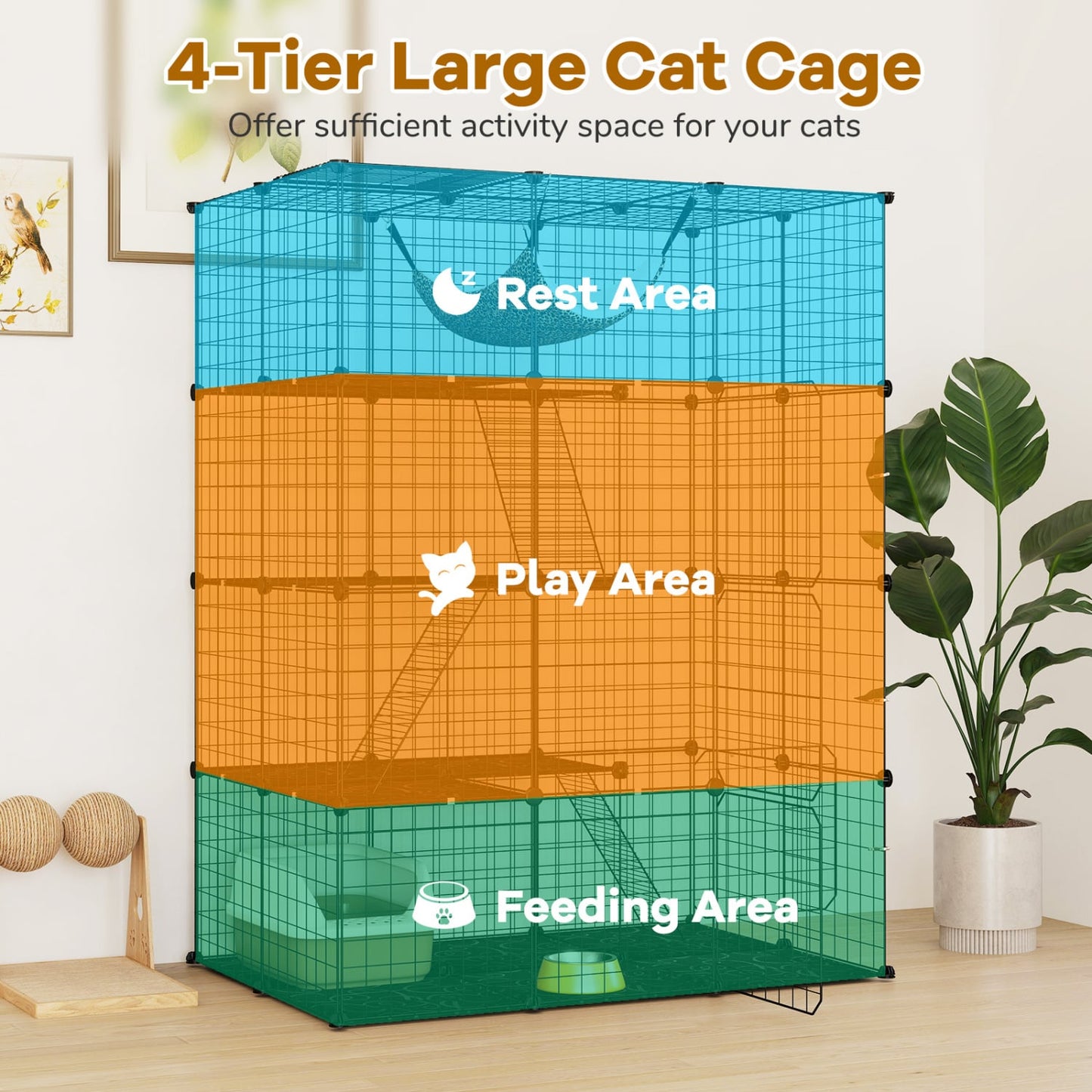 4-Tier Cat Cage with Skylight and Hammock, Black Cat Houses at Gallery Canada