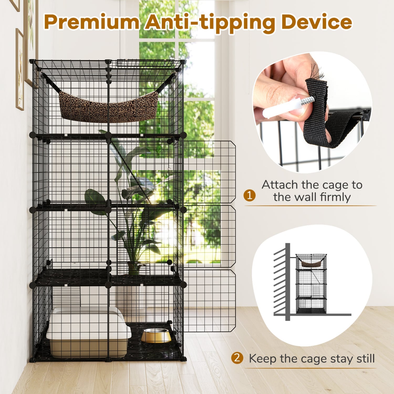 4-Tier Cat Cage with Skylight and Hammock, Black Cat Houses at Gallery Canada
