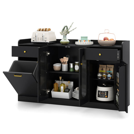Large Buffet Cabinet, Hidden Tilt Out Trash Can, 2 Glass Doors, Black Sideboards Cabinets & Buffets Black at Gallery Canada
