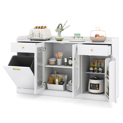 Large Buffet Cabinet, Hidden Tilt Out Trash Can, 2 Glass Doors, White Sideboards Cabinets & Buffets White at Gallery Canada