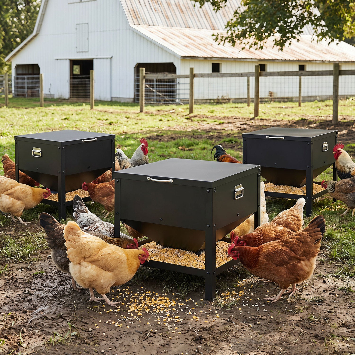 Large Capacity Chicken Feeding Box with Openable Lid, Black Chicken Coops at Gallery Canada