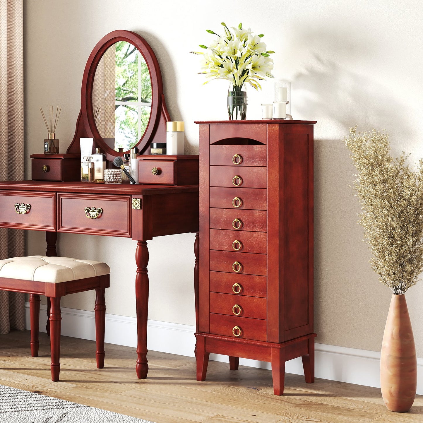 Large Capacity Jewelry Storage Cabinet, 9 Drawers, Brown Jewelry Armoires at Gallery Canada