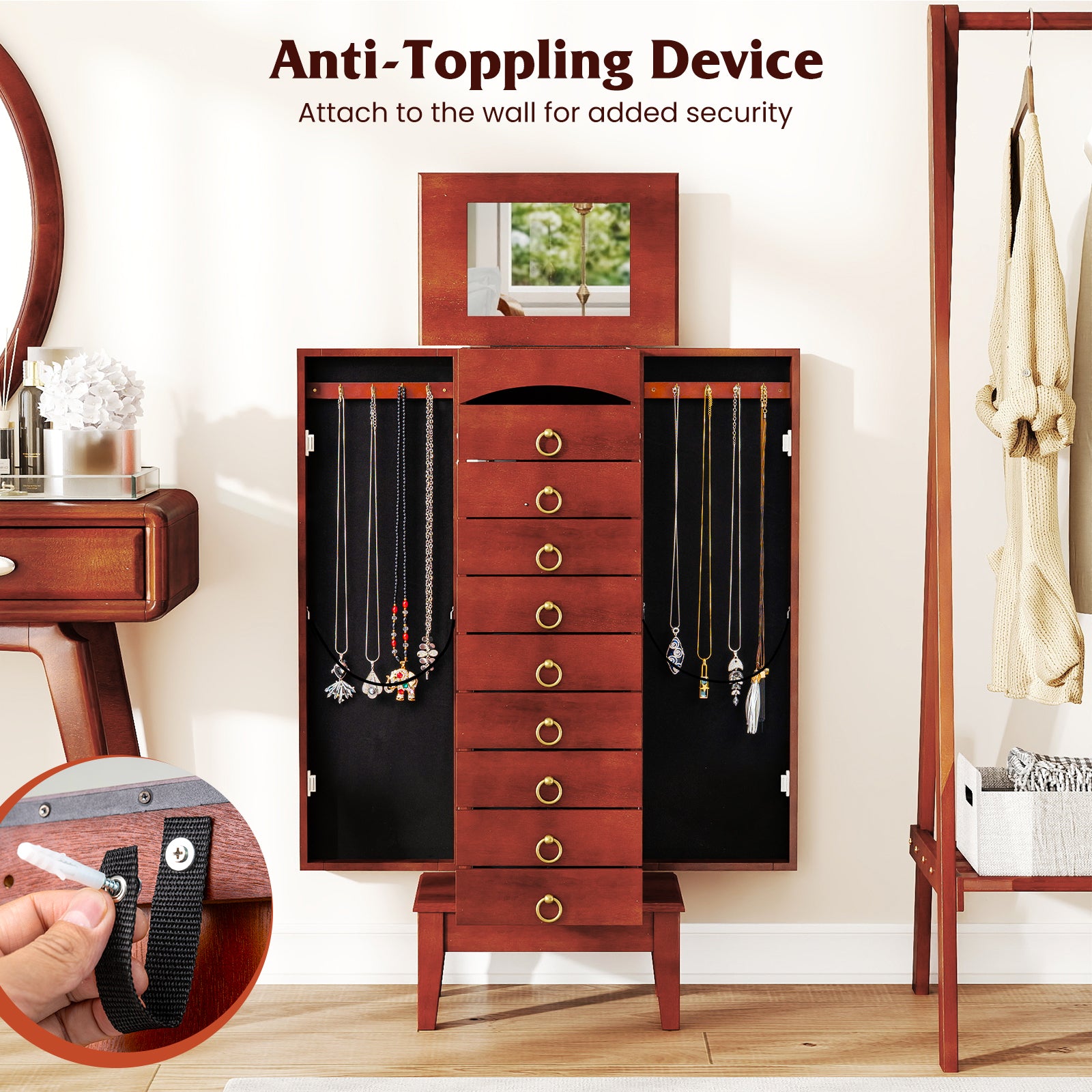 Large Capacity Jewelry Storage Cabinet, 9 Drawers, Brown Jewelry Armoires at Gallery Canada
