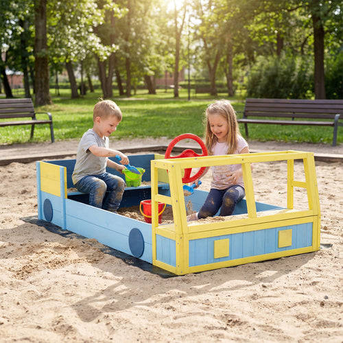 Large Car Theme Sand Box, With Bottom Liner, Blue