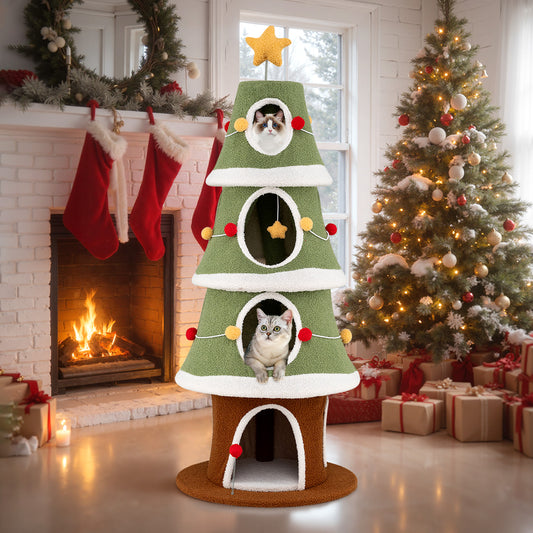 Large Christmas Cat Tree for Indoor Cats 61 Inch Cute Cat Tower with 4 Condos, Green Cat Trees Condos & Scratchers Green at Gallery Canada