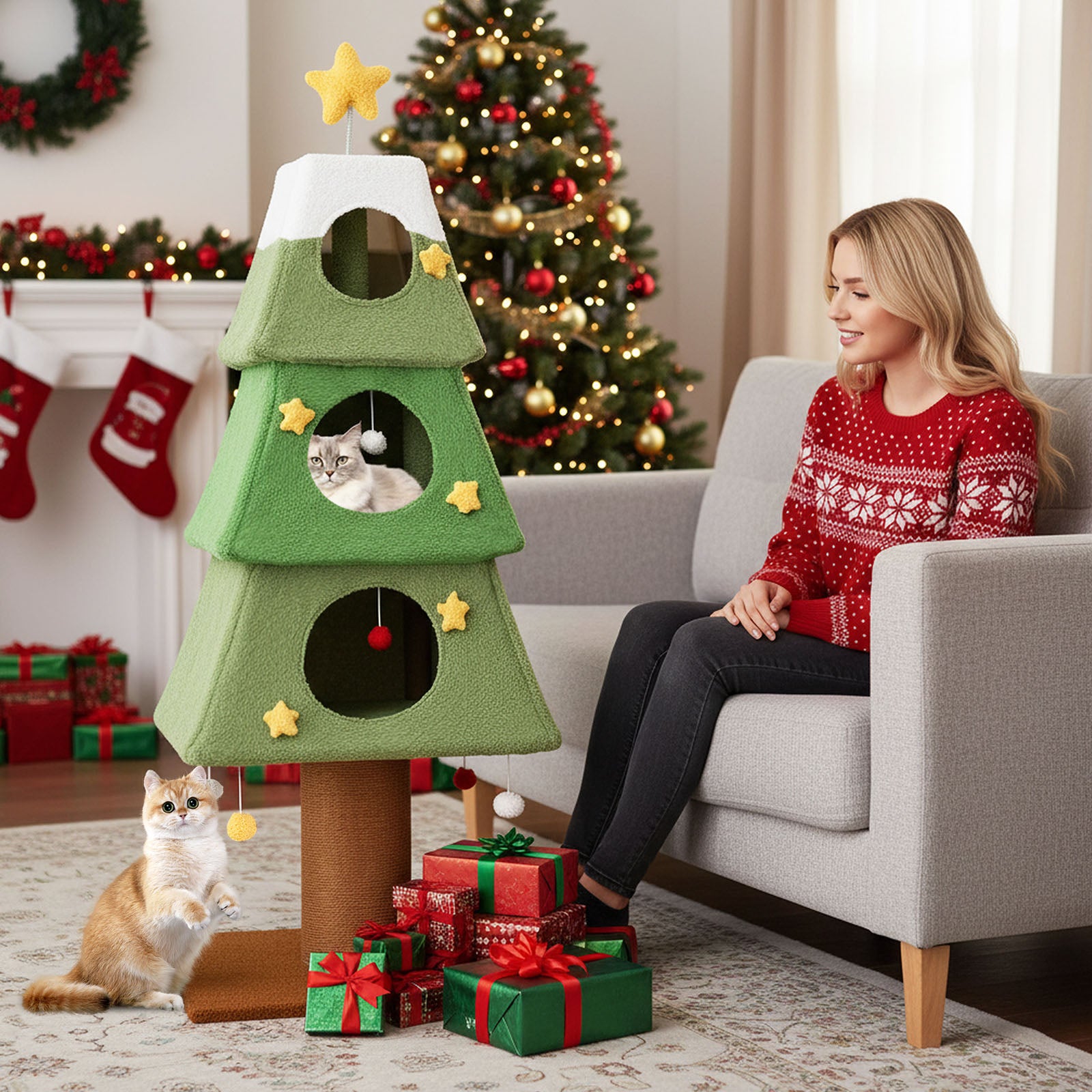 Large Christmas Cat Tree for Indoor Cats 64