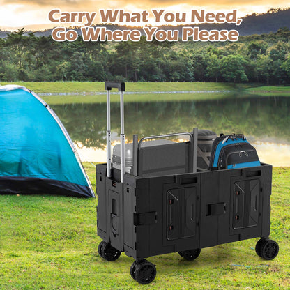 Large Foldable Utility Cart, 2-Tier Storage Crates, Telescoping Handle, Black Camping Furniture at Gallery Canada