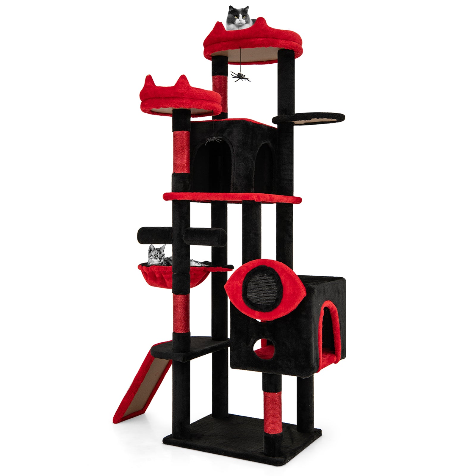 Large Gothic Cat Tree With Cat Condos, Plush Perches, Red, Black Cat Trees Condos & Scratchers at Gallery Canada