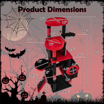 Large Gothic Cat Tree With Cat Condos, Plush Perches, Red, Black Cat Trees Condos & Scratchers at Gallery Canada