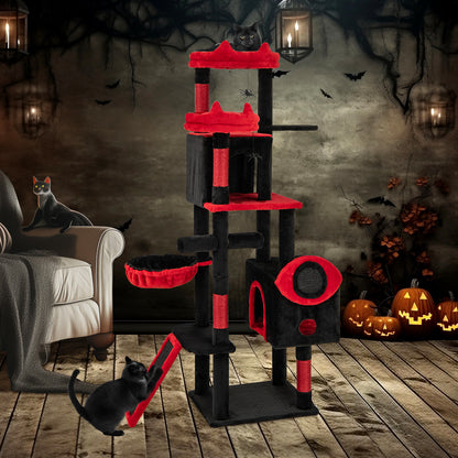 Large Gothic Cat Tree With Cat Condos, Plush Perches, Red, Black Cat Trees Condos & Scratchers at Gallery Canada
