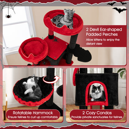 Large Gothic Cat Tree With Cat Condos, Plush Perches, Red, Black Cat Trees Condos & Scratchers at Gallery Canada