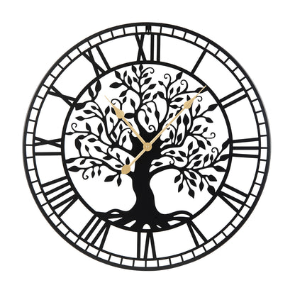 Large 27 Inch Wall Clock, Tree of Life Metal, Black Decorative Accessories at Gallery Canada