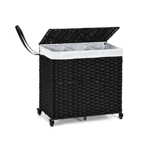 Laundry Hamper with Wheels and Lid, Black