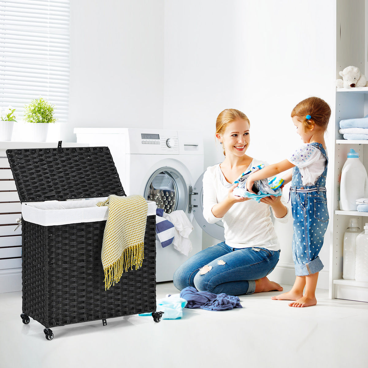 Laundry Hamper with Wheels and Lid, Black Laundry Baskets at Gallery Canada