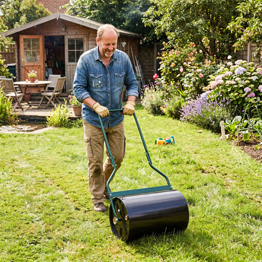 Lawn Roller 12 Gallon Water/Sand Filled Garden Drum Roller with U-shape Handle Lawn Care Tools Black at Gallery Canada