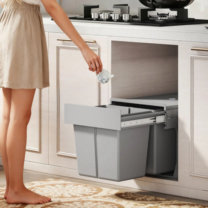 Pull Out Bin, Under Sink Garbage Can, 2 Compartments, 4 Gallon Each, Light Grey, Light Grey Household Supplies at Gallery Canada