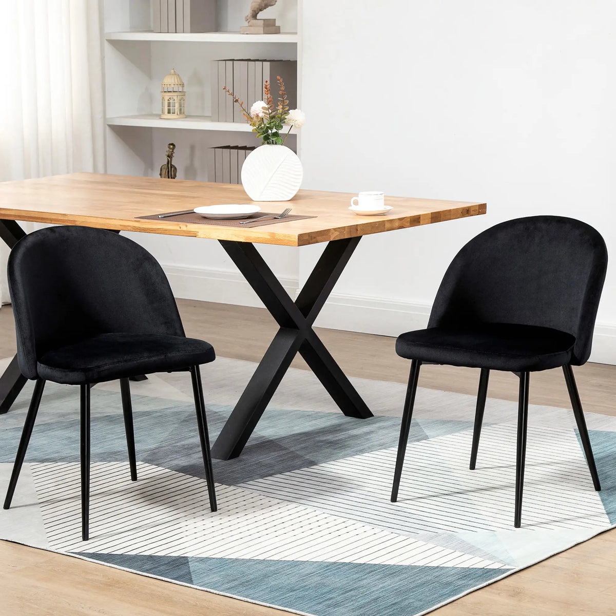 Set of 2 Mid-Back Dining Chairs, Velvet Upholstery, Black Bar Stools at Gallery Canada