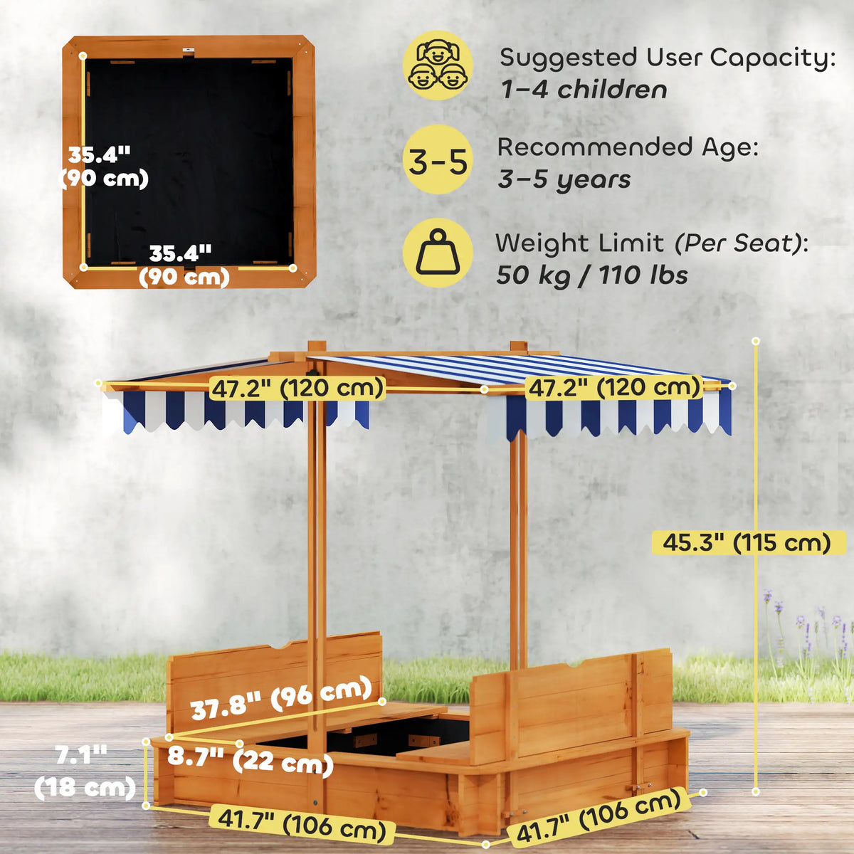 Wooden Kids Sandbox with Cover, Foldable Bench Seats, Adjustable Canopy, Red Sandboxes & Accessories at Gallery Canada