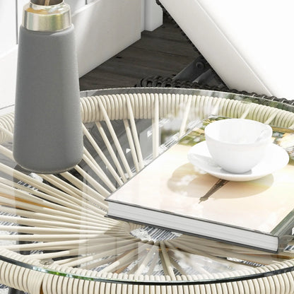 Round Rattan Side Table, With Tempered Glass Top, Cream White Patio Side Tables at Gallery Canada