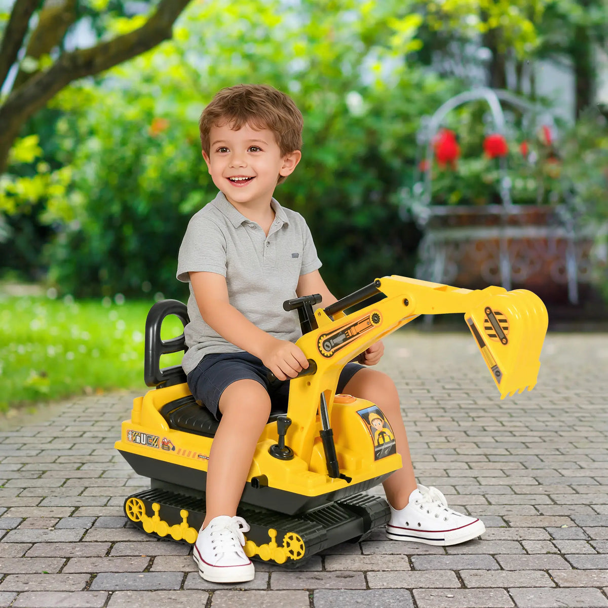 Kids Ride-On Excavator with Digger, Pretend Play Truck, Under Seat Storage Toy Excavators at Gallery Canada