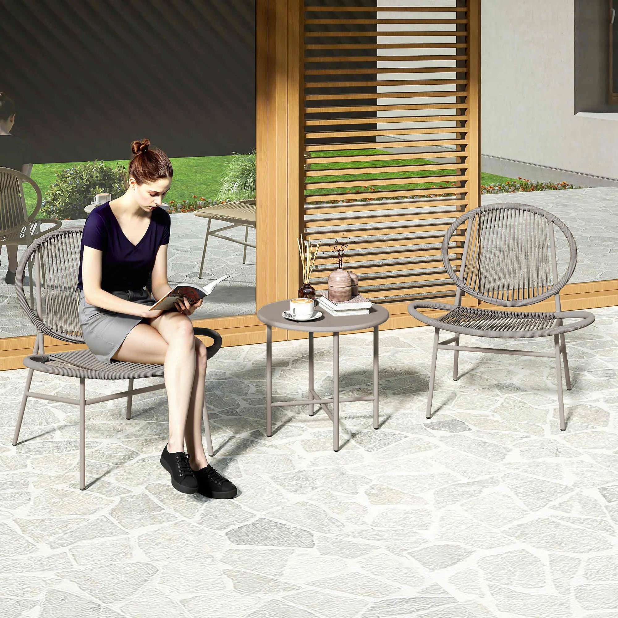 Rattan Bistro Set, 3 Piece Wicker Patio Furniture, Light Grey Bistro Sets at Gallery Canada