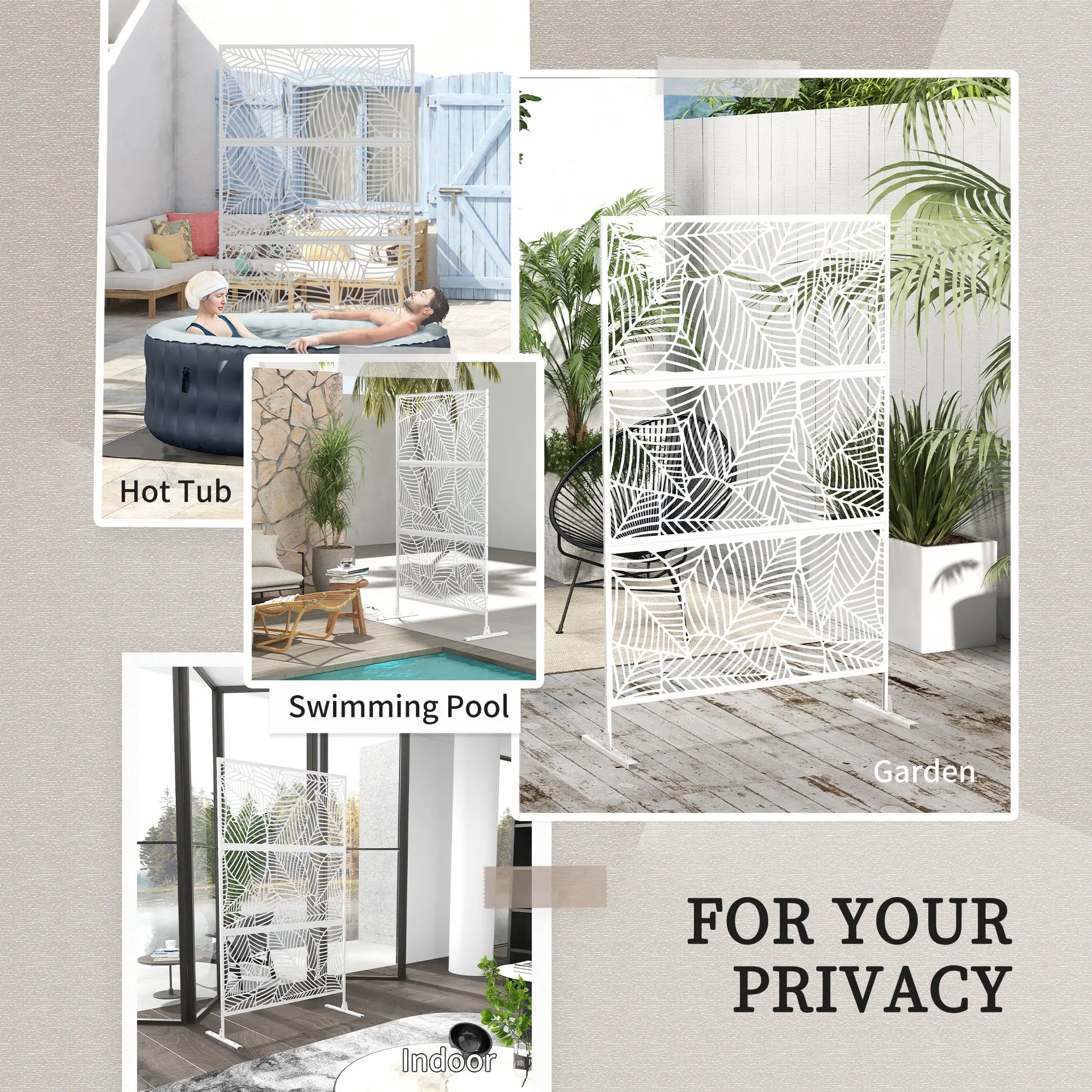 6.5FT Metal Privacy Screen, Large Leaf Style, White Side Awnings at Gallery Canada