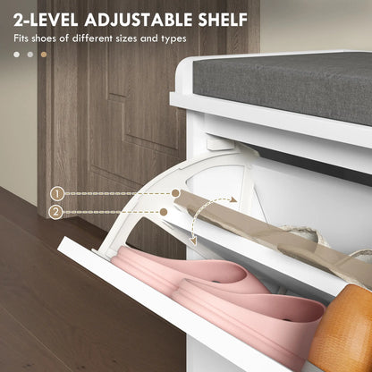 Upholstered Shoe Storage Bench with Flip Drawer, Adjustable Shelf, 6 Pairs Shoe Storage Cabinets & Racks at Gallery Canada