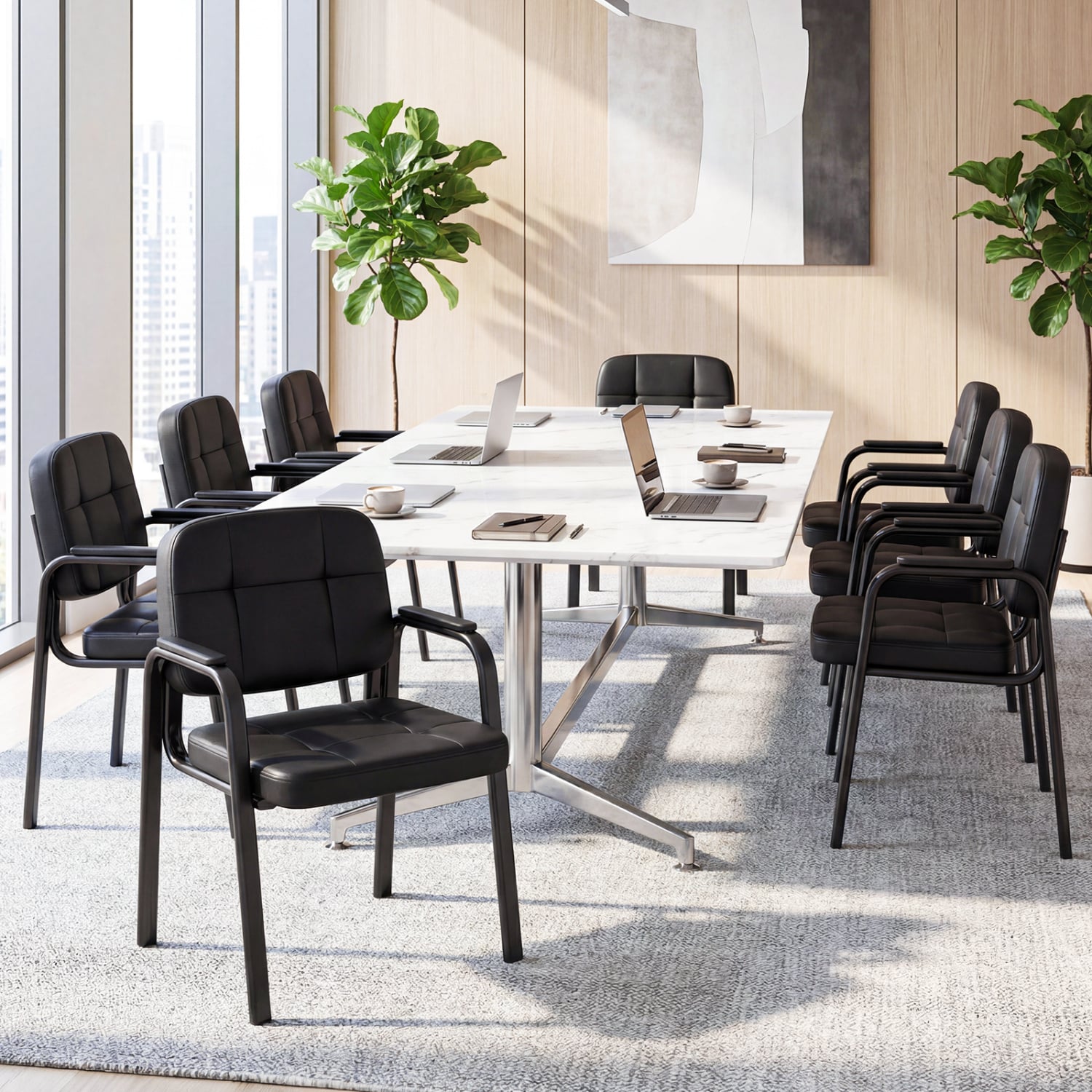 Leather Office Reception Chairs, Set of 8, Black Conference Chairs at Gallery Canada