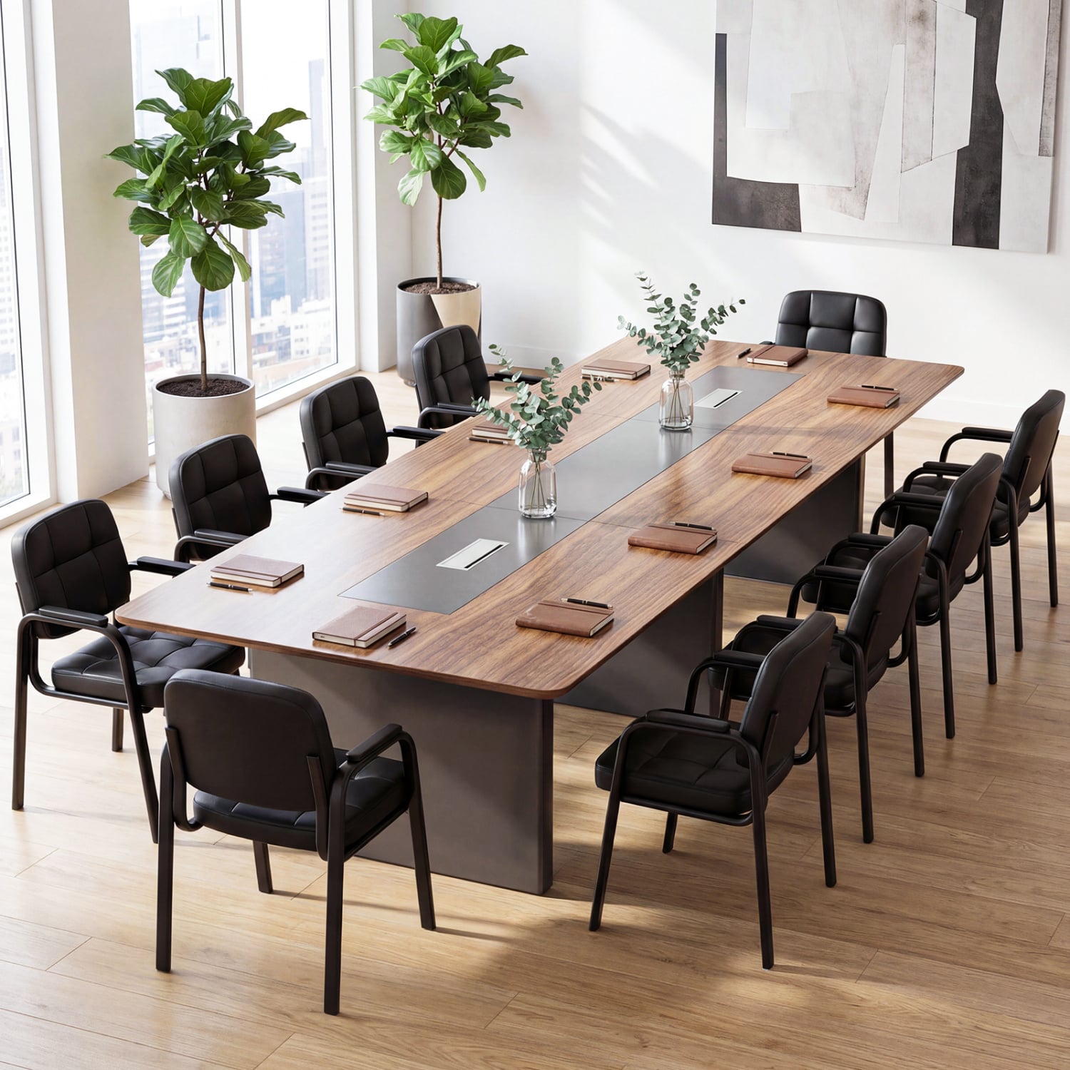 Leather Office Reception Chairs, Set of 8, Black Conference Chairs at Gallery Canada