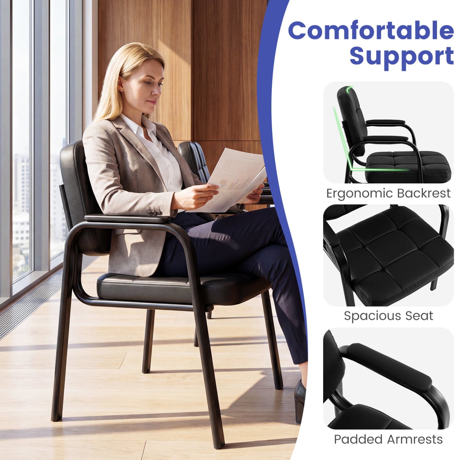 Leather Office Reception Chairs, Set of 8, Black Conference Chairs at Gallery Canada