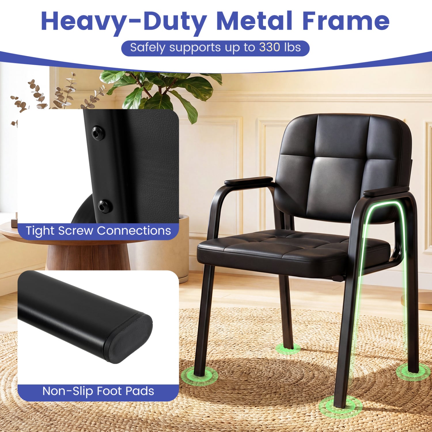 Leather Office Reception Chairs, Set of 8, Black Conference Chairs at Gallery Canada