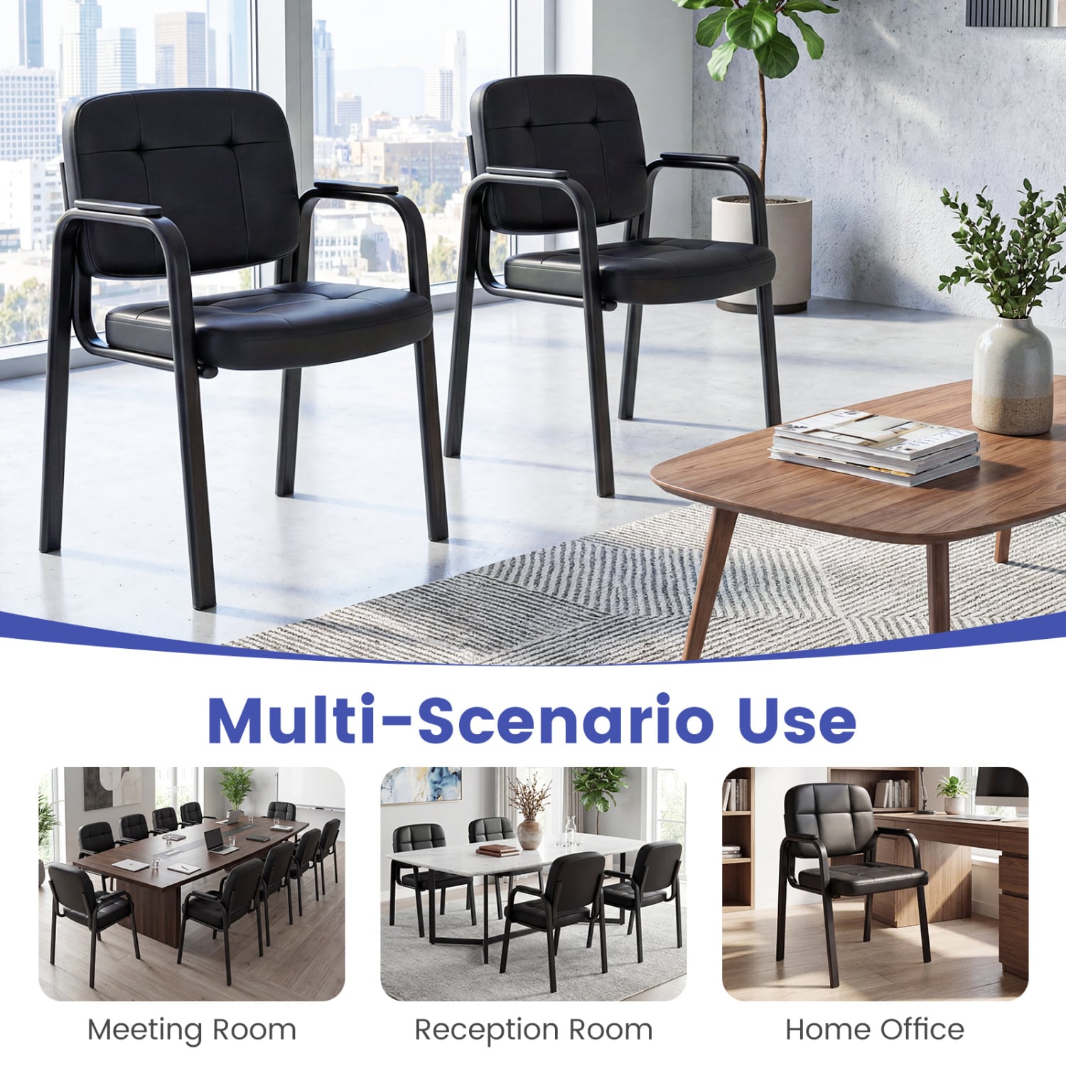 Leather Office Reception Chairs, Set of 8, Black Conference Chairs at Gallery Canada