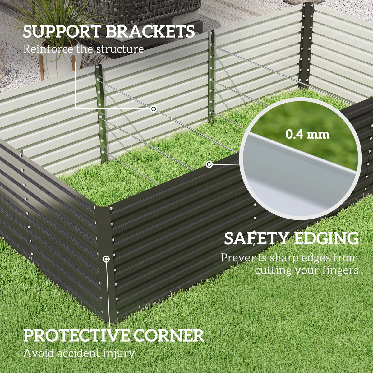 8' x 4' x 2' Raised Garden Bed, Galvanized Planter Box, Dark Grey Raised Garden Beds at Gallery Canada