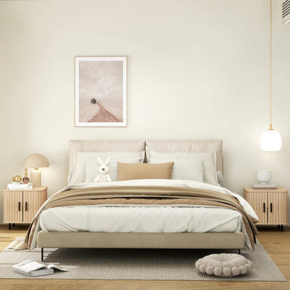 Nightstand Set of 2, Side Table with Shutter Doors, Steel Frame, Oak Bedside Tables at Gallery Canada
