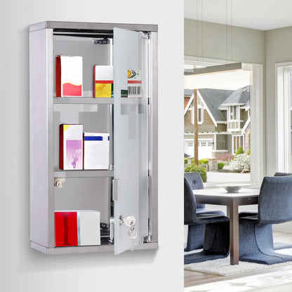 Wall Mount Medicine Cabinet, 2 Shelves, Steel Frame, Glass Door, Lockable, Stainless Mirror Medicine Cabinets at Gallery Canada