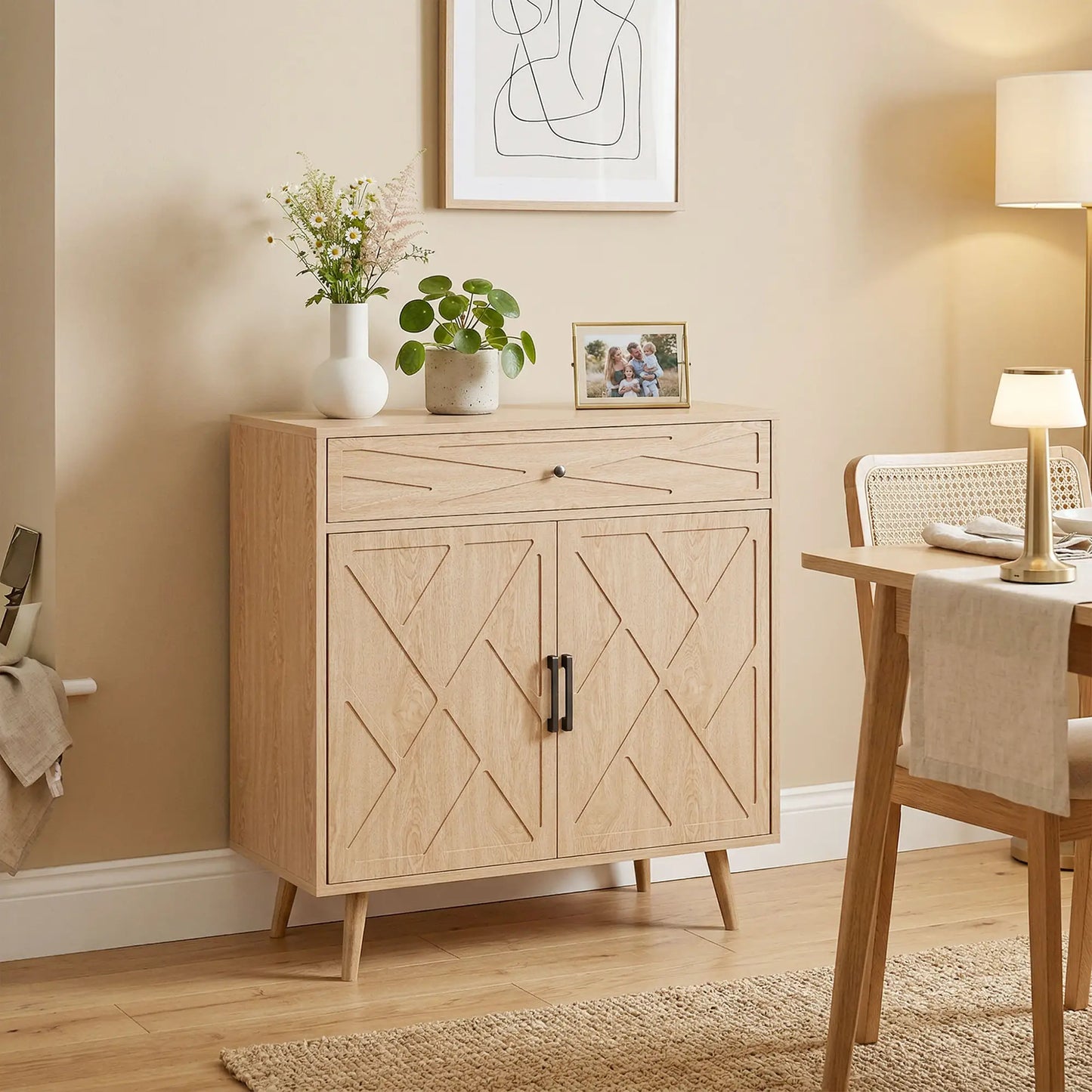 30" Sideboard With Patterned Doors, Oak Buffet Cabinet With Drawer Storage Cabinets at Gallery Canada