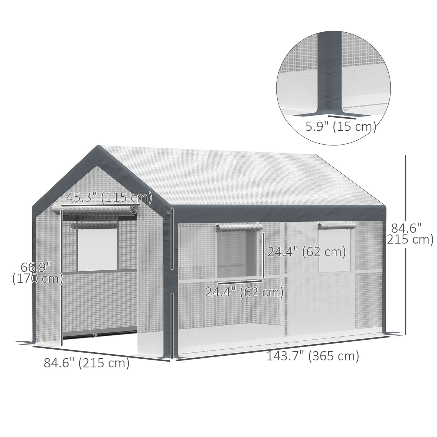 7' x 12' x 7' Heavy Duty Walk-In Greenhouse, Plant Growing Tent, White Tunnel Greenhouses at Gallery Canada