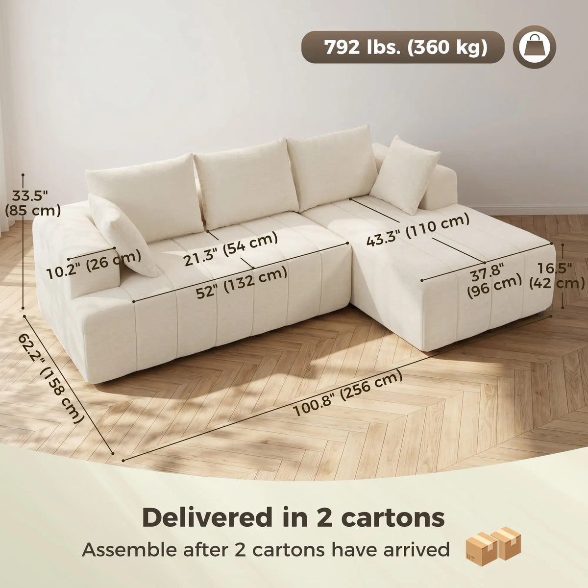"101" Modular Sectional Sofa, 3 Seater L-Shaped Couch, Beige L Shaped Couchs at Gallery Canada