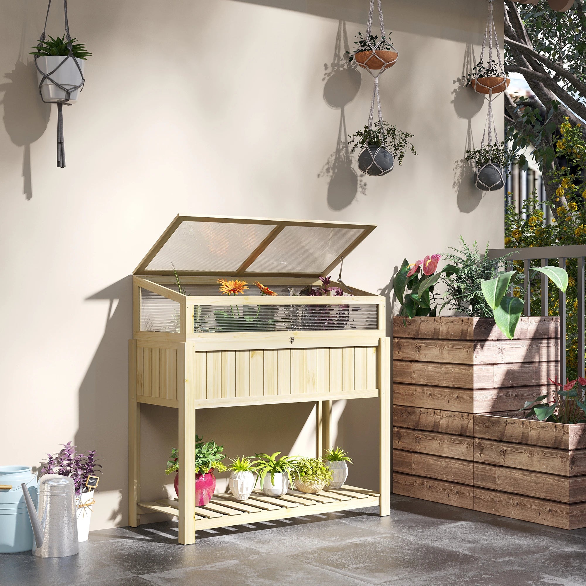 Raised Garden Bed, Outdoor Wooden PVC Elevated Planter Box, Natural Cold Frame Greenhouses at Gallery Canada