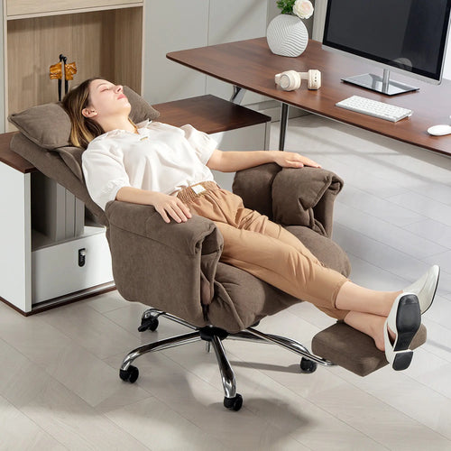 Desk Chair With Footrest, Adjustable Backrest, Light Brown
