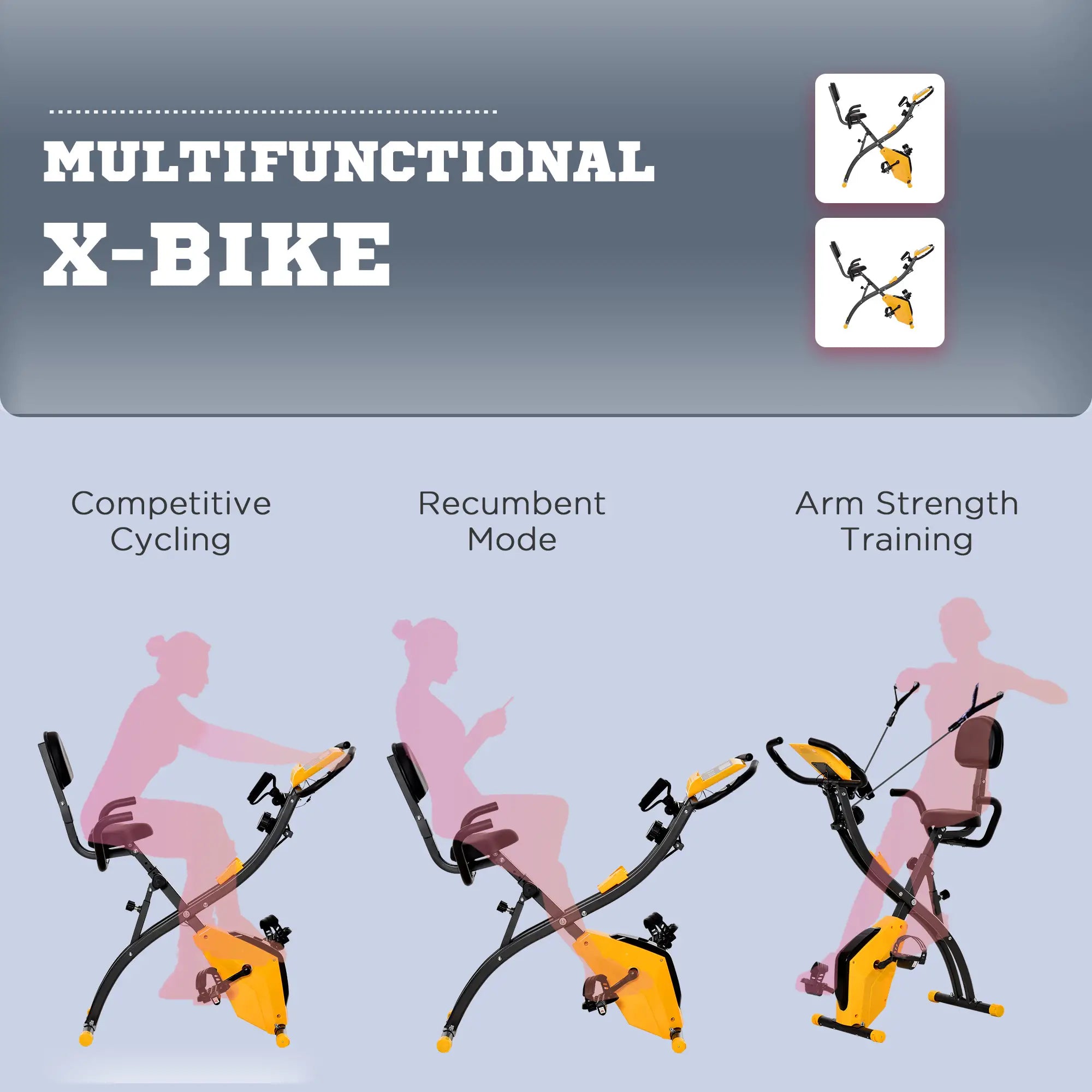 Folding Exercise Bike, 8-Level Magnetic Resistance, Adjustable Seat, Yellow Exercise & Stationary Bikes at Gallery Canada