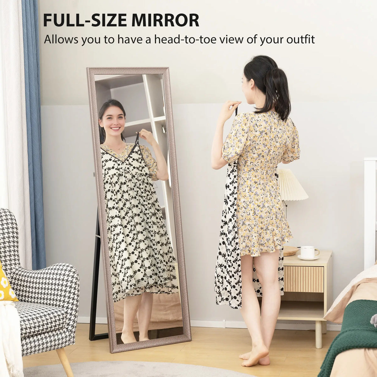 64" x 21" Rectangular Full Length Mirror, Gunmetal Silver Full Length Mirrors at Gallery Canada