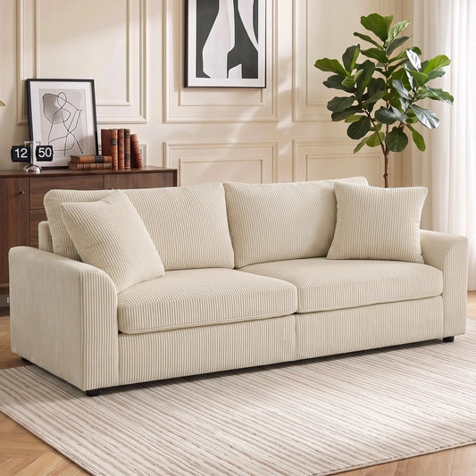 3 Seater Sofa, 83.5" Upholstered Couch, Pocket Spring, Cream White 3-Seater Sofas Cream at Gallery Canada