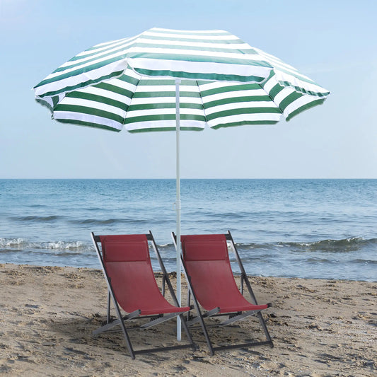 6FT Round Beach Umbrella, Tilt Mechanism, UV Protection, Striped, Green Beach Umbrellas Green and White Stripe at Gallery Canada