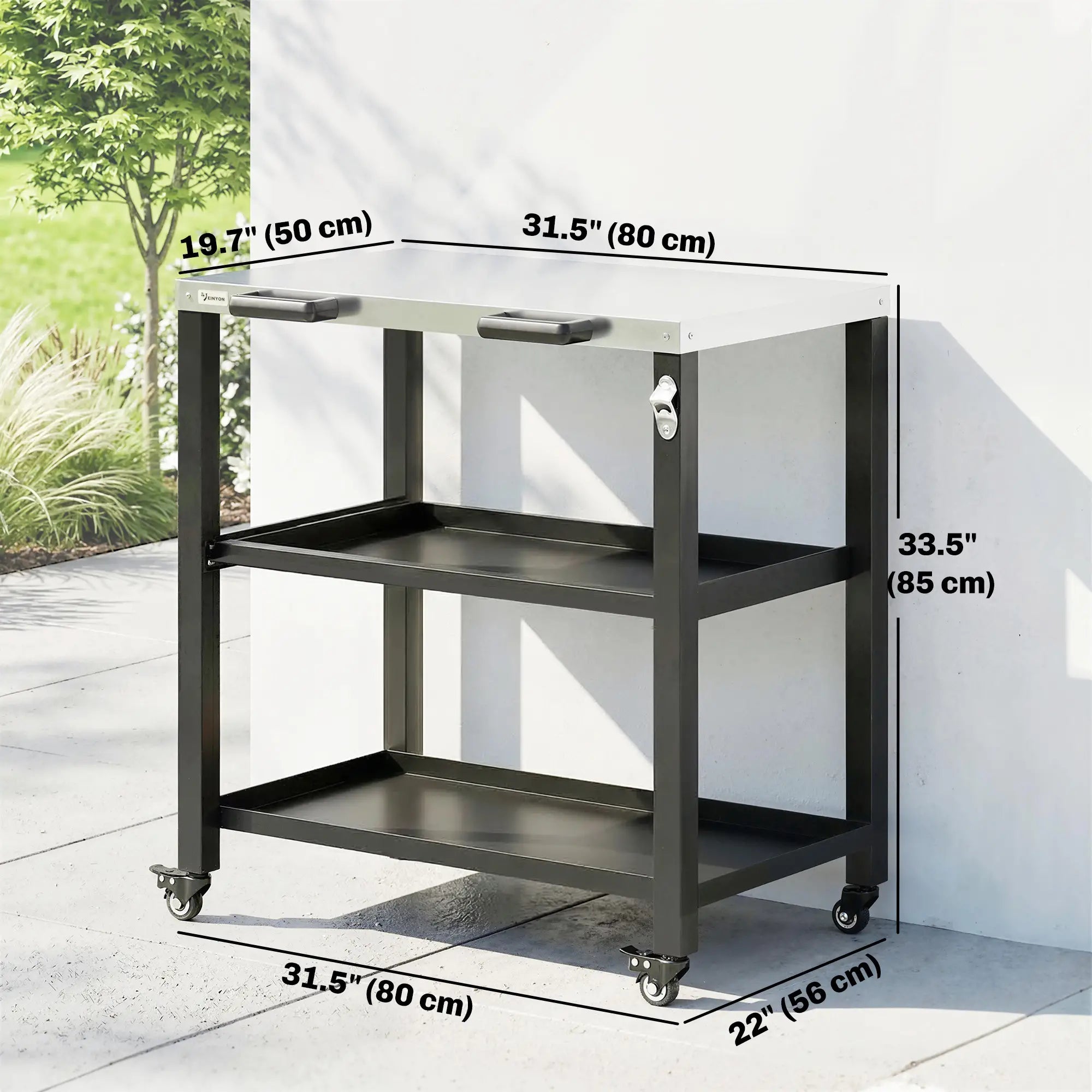 Outdoor Grill Cart, Stainless Steel Tabletop, 2 Shelves, Lockable Wheels Outdoor Grill Carts at Gallery Canada