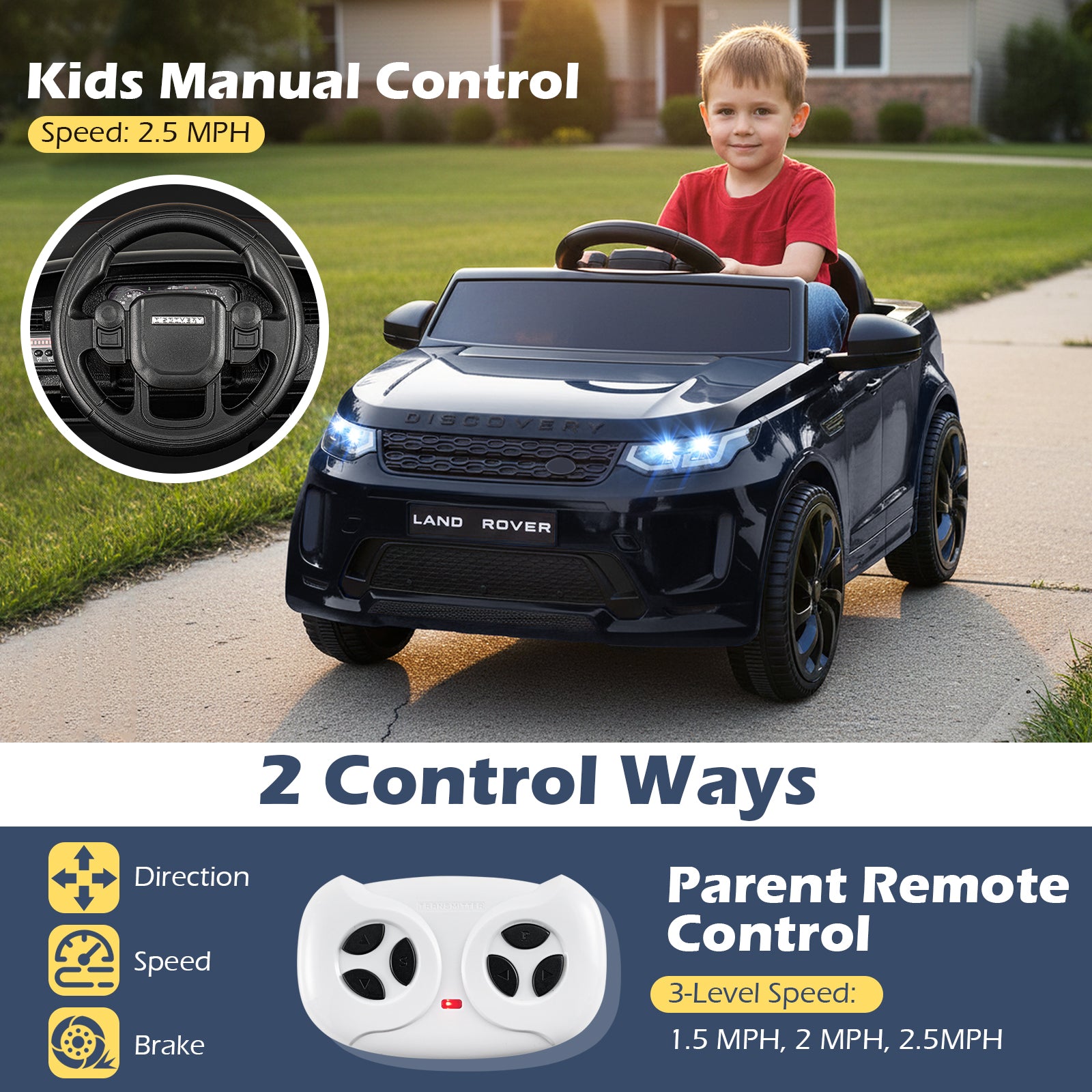 Licensed Land Rover Kids Ride on Car 12V Battery Powered Kids Electric Car, Black Powered Ride On Toys at Gallery Canada